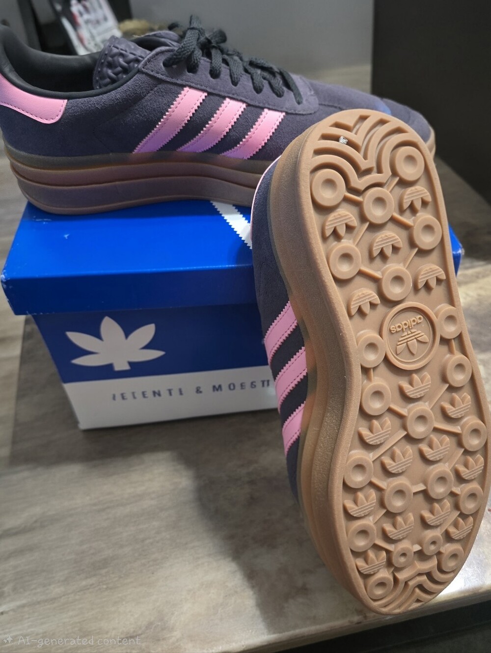 Adidas Grey Suede Sneakers with Pink Stripes and Gum Sole